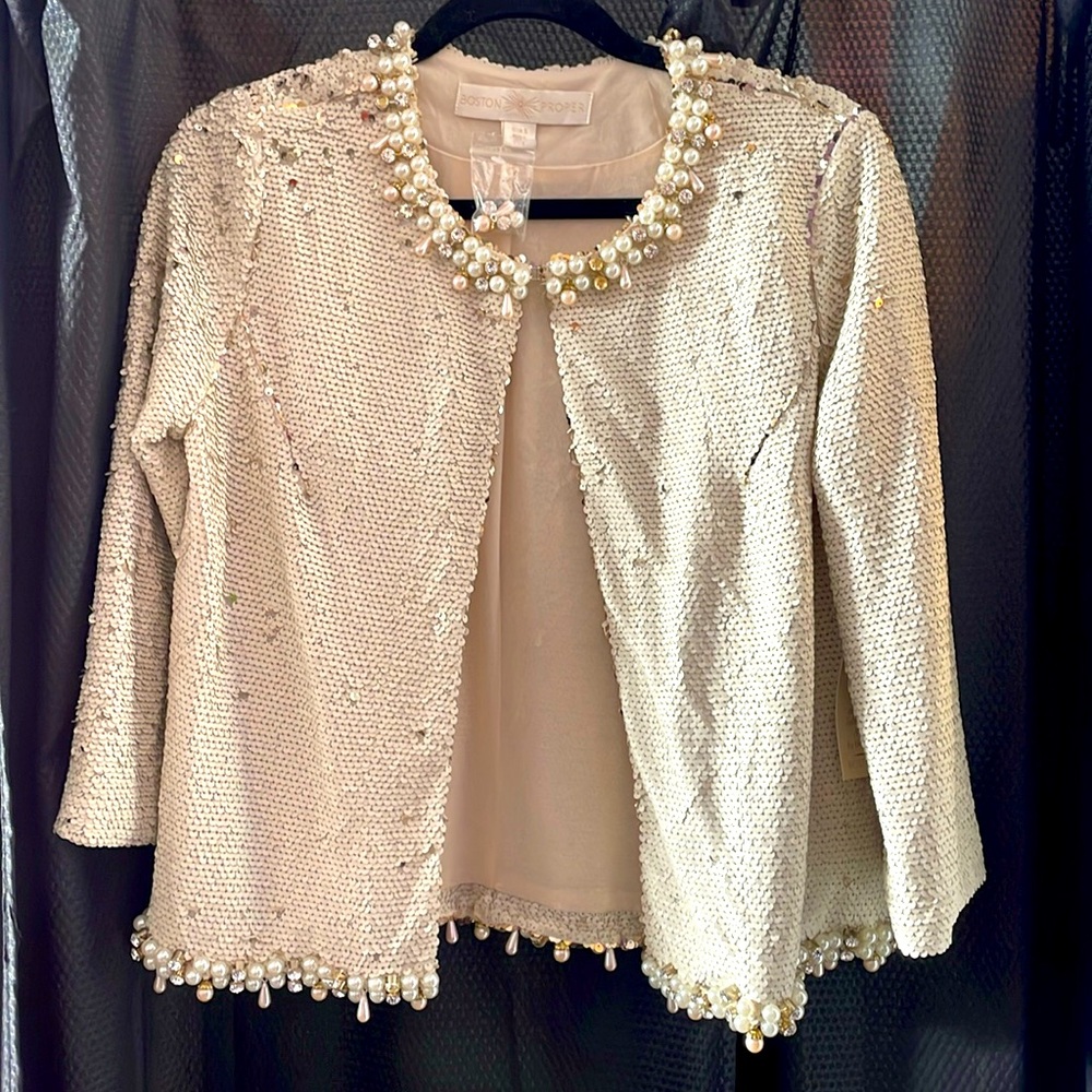 Brand new Cream sequin and beaded Boston Proper jacket